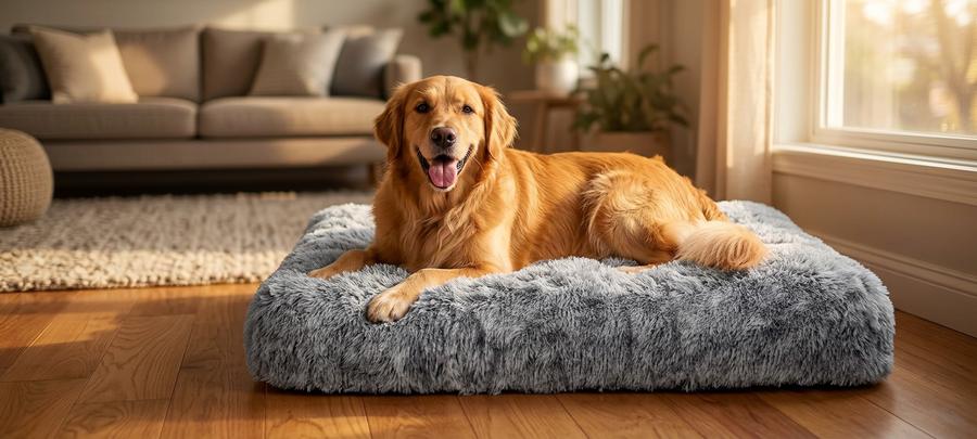XL Fluffy Crate Bed (Faux Fur) in use