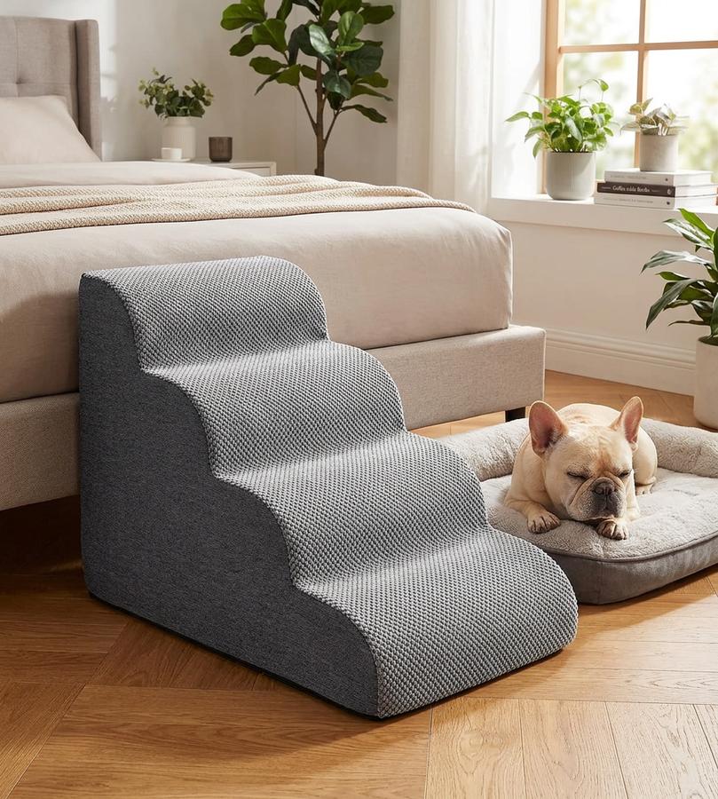 Curved 4-Step Dog Stairs 19.7"H in use